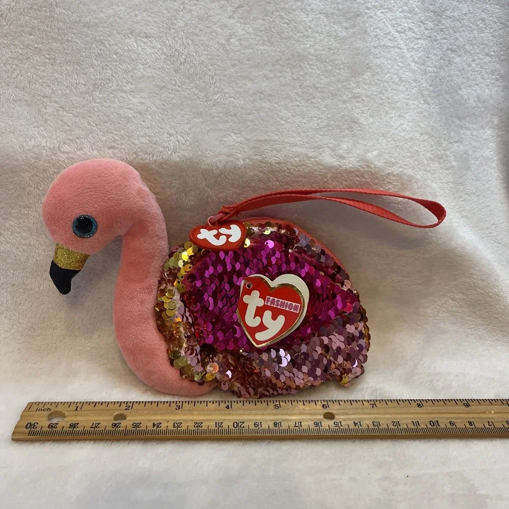 Ty Fashion Gilda Flamingo Pink Sequin Coin Purse‎ Wristlet 95227